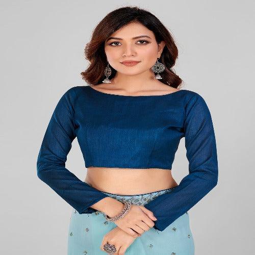 Fancy Sequined Embroidered Teal Blue and Sky Blue Coloured Georgette Saree with Blouse Piece - Springkart
