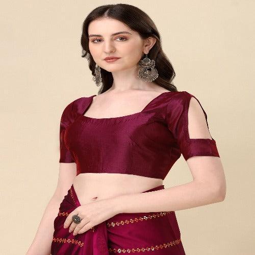 Fancy Sequined Embroidered Purple Coloured Silk Saree with Blouse Piece - Springkart