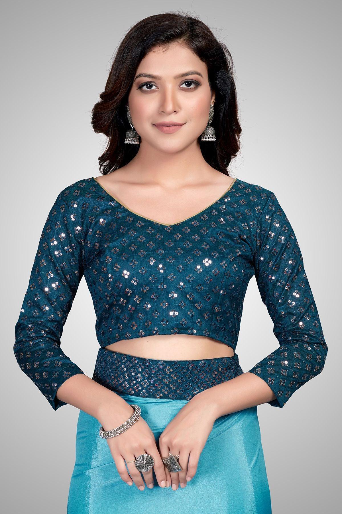 Fancy Embellished Light Blue Coloured Silk Saree with Blouse Piece - Springkart