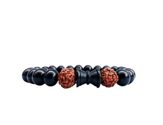 ANAWARIYAS Black Ebony Wood Damru and Rudraksh Bracelet | Karungali Kattai Beads Bracelet for men/women | Original Karungali Bead 8mm Bracelet - Springkart 