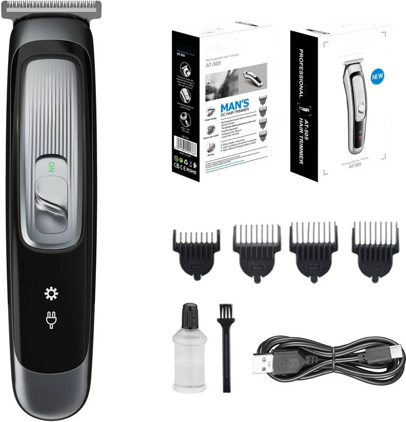 qamanta AT-505 Zero Cutting_Men Hair Trimmer USB Charge Hair Clippers Beard Fully Waterproof Trimmer 90 min Runtime 4 Length Settings (Silver, Black)
