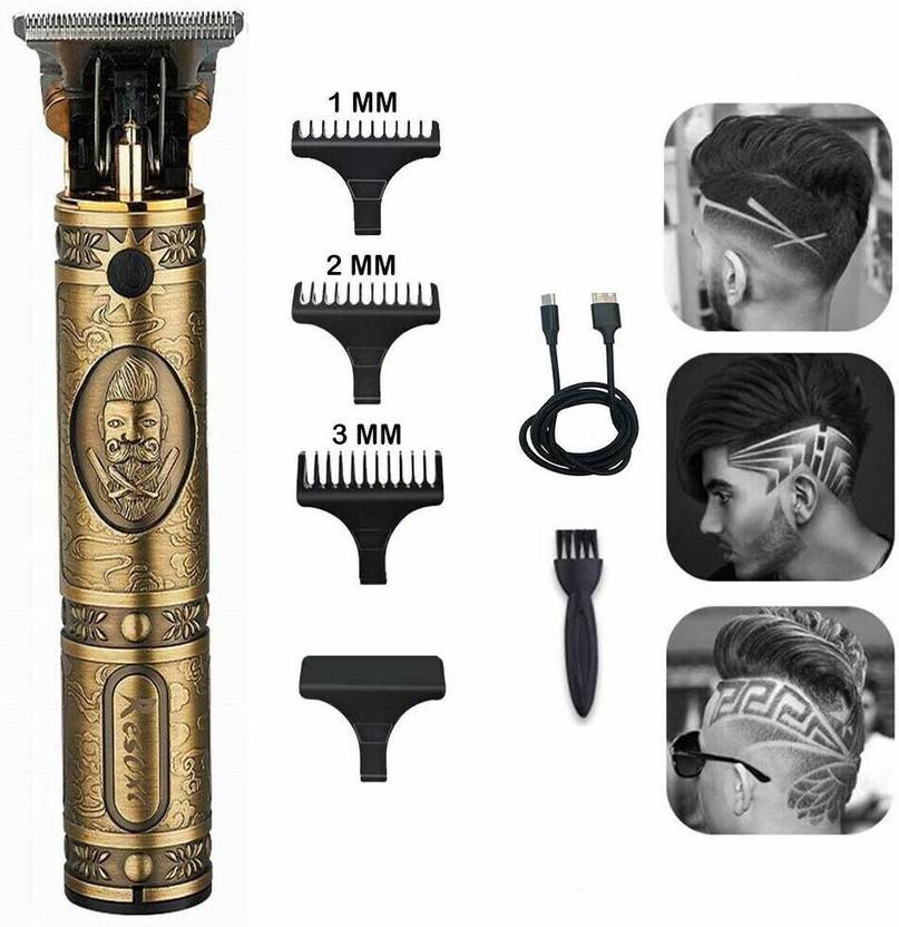 PANJURLI Metal Body Professional Rechargeable Men Cordless Hair Clipper Fully Fully Waterproof Trimmer 90 min Runtime 4 Length Settings (Gold)