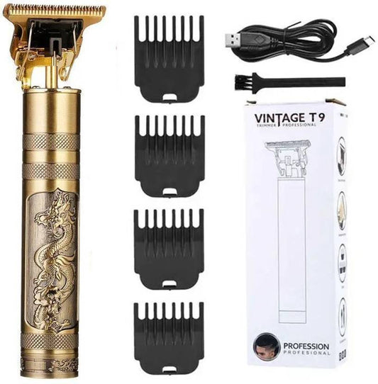 GETTRADE T9 Vintage USB Rechargeable Cordless Electric Beard Trimmer Hair Clippers G23 Trimmer 240 min Runtime 4 Length Settings (Gold)