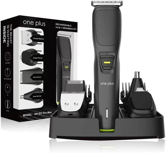 One Plus OP 531 Pro Max 14 in 1 Face, Body & Private Parts,DualCut Tehnology Grooming Kit Trimmer 120 min Runtime 4 Length Settings (Black)