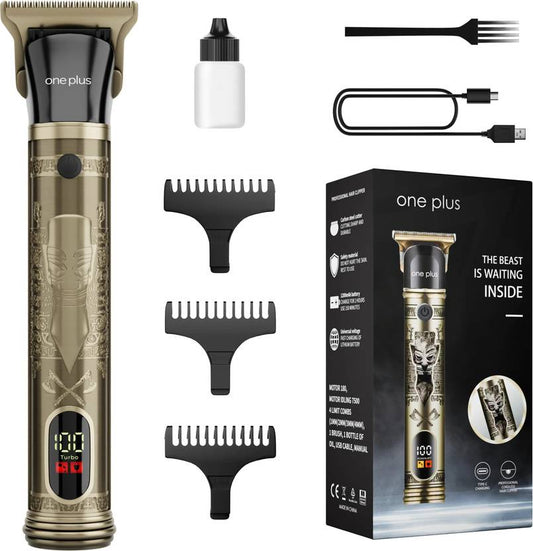 One Plus OP 818 Cordless Professional Metal Body,Led Display With Turbo Mode Hair Trimmer 120 min Runtime 4 Length Settings (Gold)