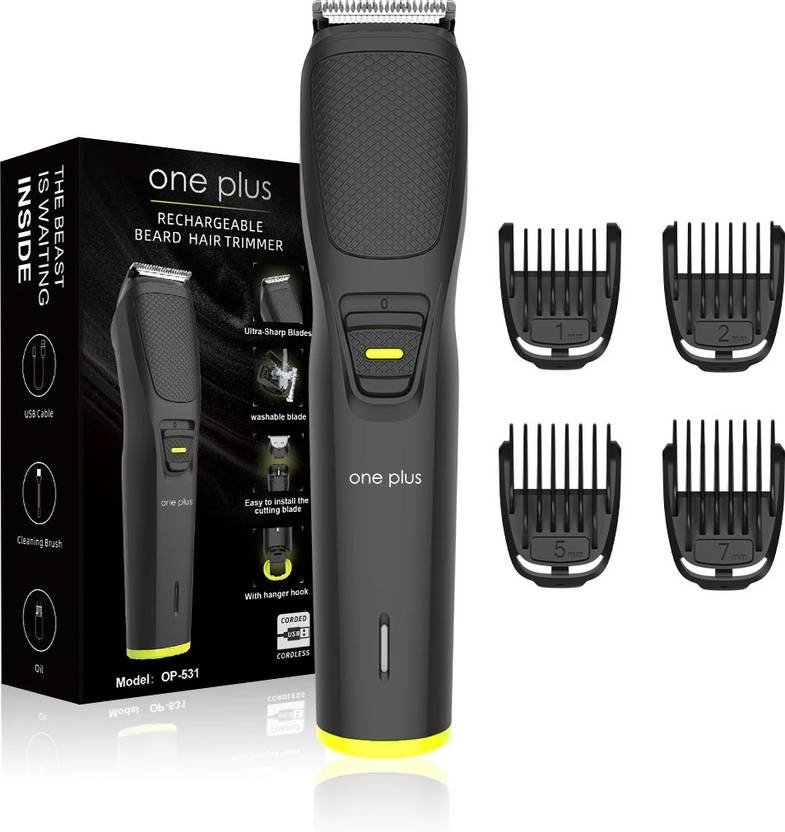 One Plus OP 531 Cordless Professional Hair Trimmer For Men waterproof Trimmer 120 min Runtime 4 Length Settings (Black)