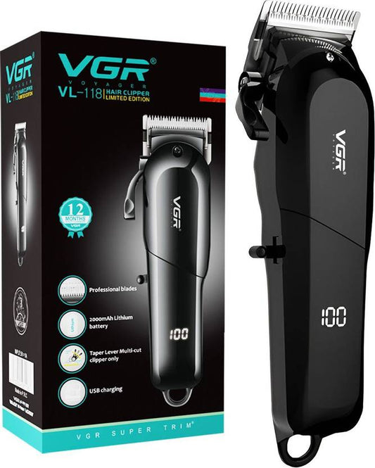 VGR V-118 Professional Hair Clipper with LED Display Trimmer 200 min Runtime 6 Length Settings (Black)