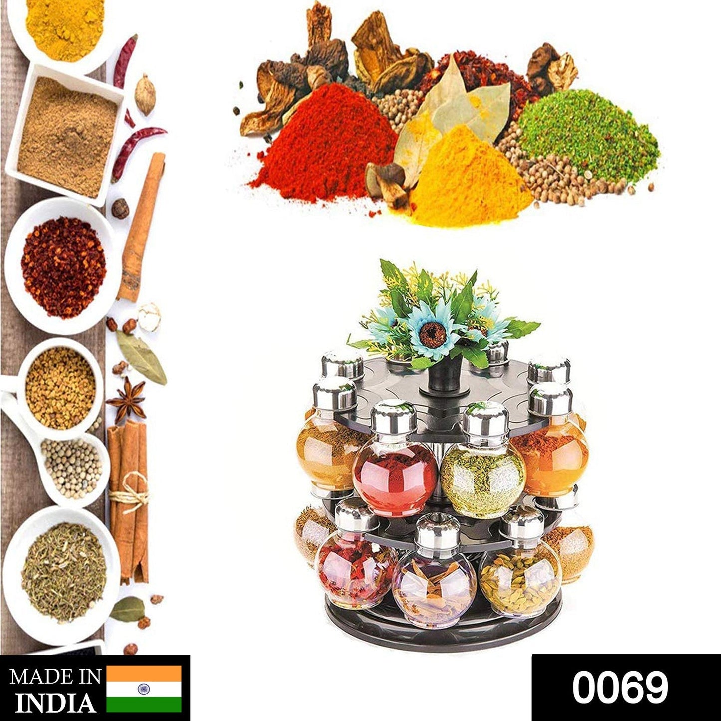 Multipurpose Revolving Plastic Spice Rack Set (16pcs) - Springkart 