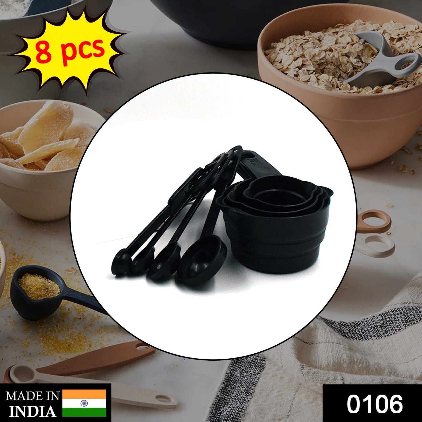 Plastic Measuring Cups and Spoons (8 Pcs, Black) - Springkart 