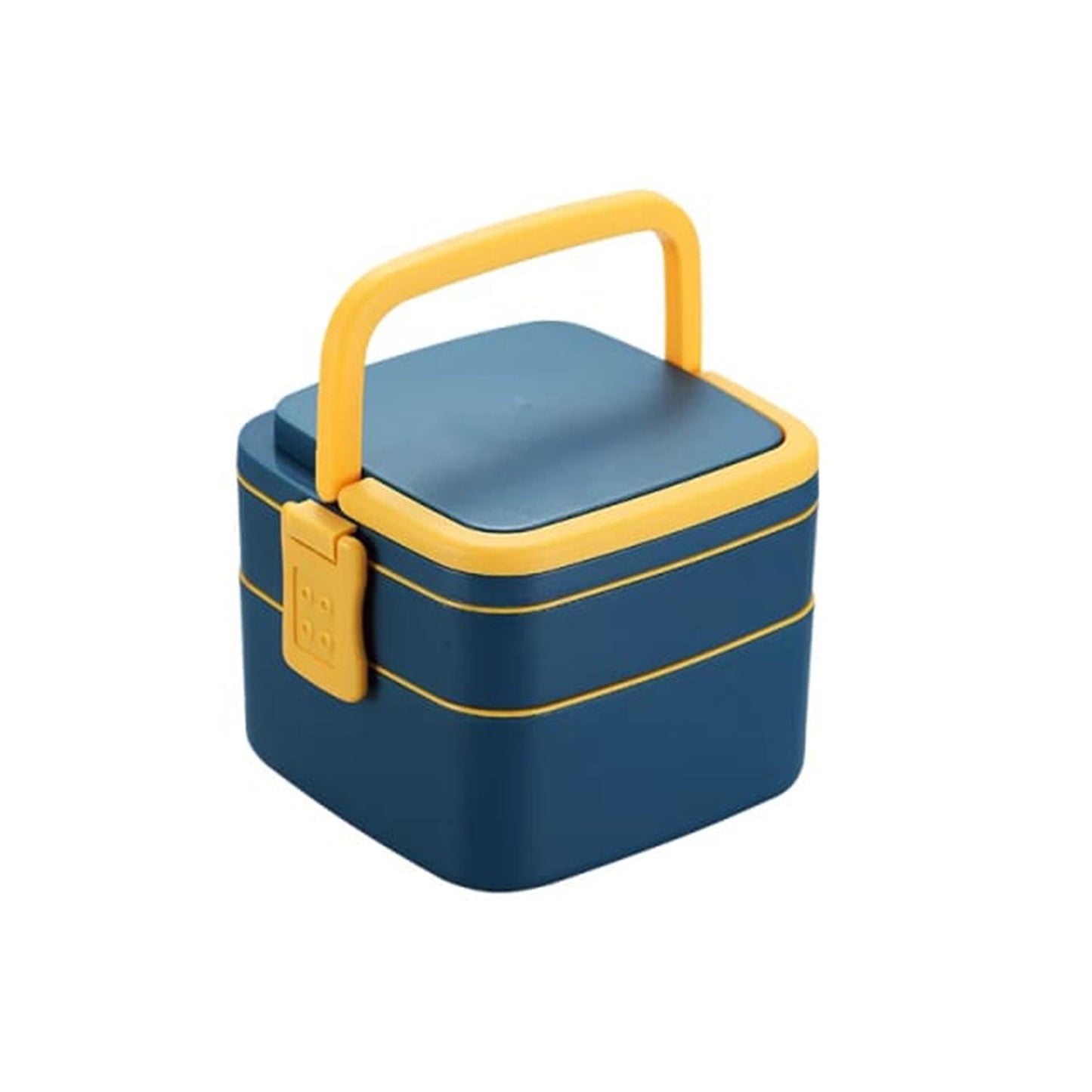 BLUE DOUBLE-LAYER PORTABLE LUNCH BOX STACKABLE WITH CARRYING HANDLE AND SPOON LUNCH BOX , Bento Lunch Box - Springkart 