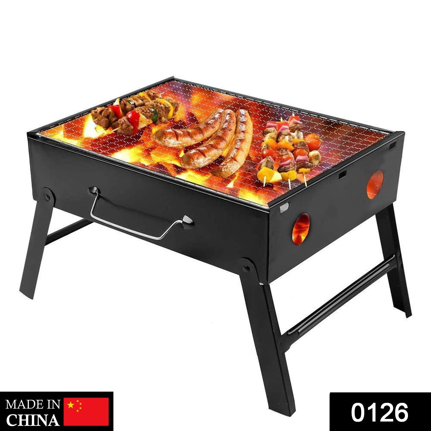 Folding Barbeque Charcoal Grill Oven (Black, Carbon Steel) - Springkart 