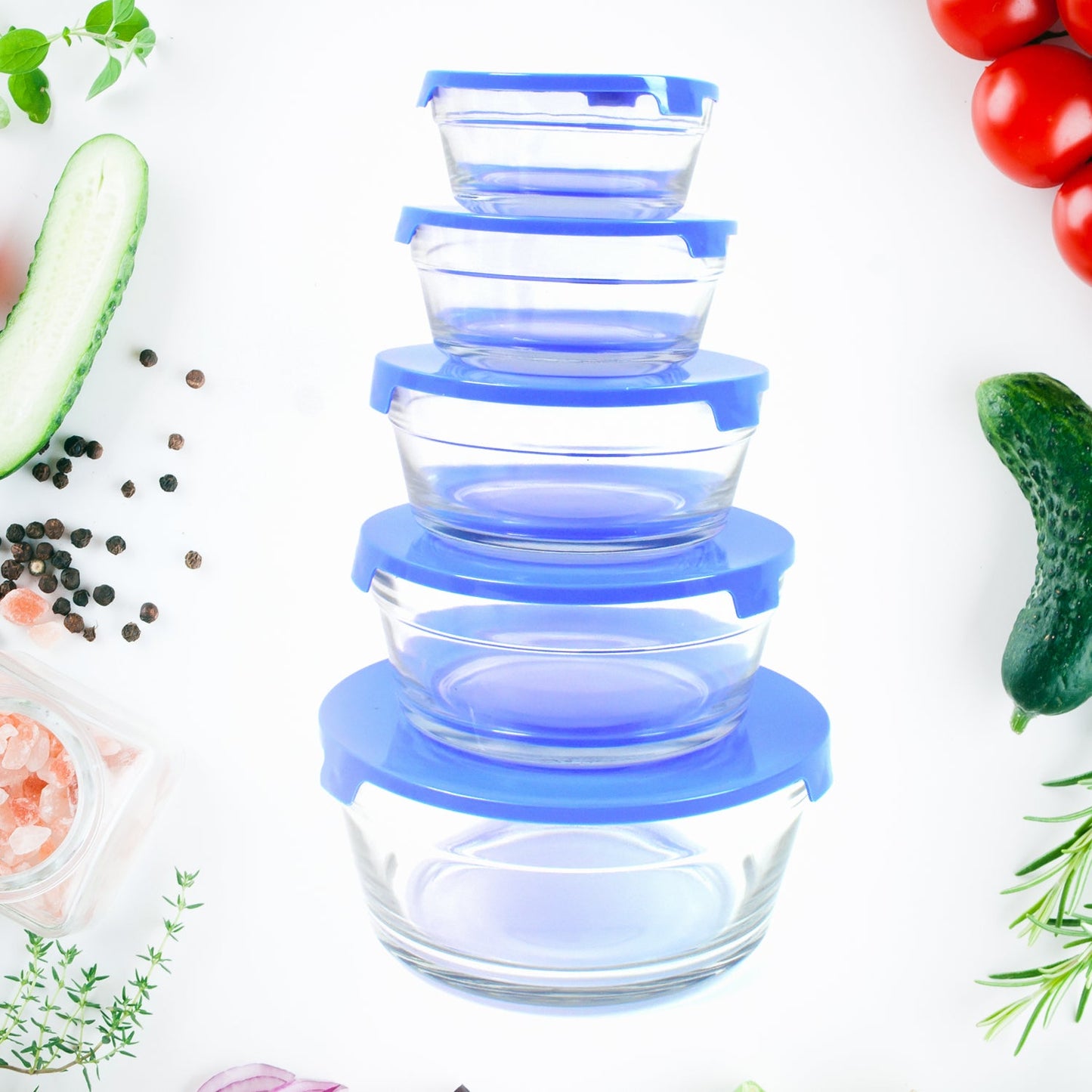 Modern Glass Bowl Set Mixing / Storage Bowls with Lids (5 Pcs Set) - Springkart 