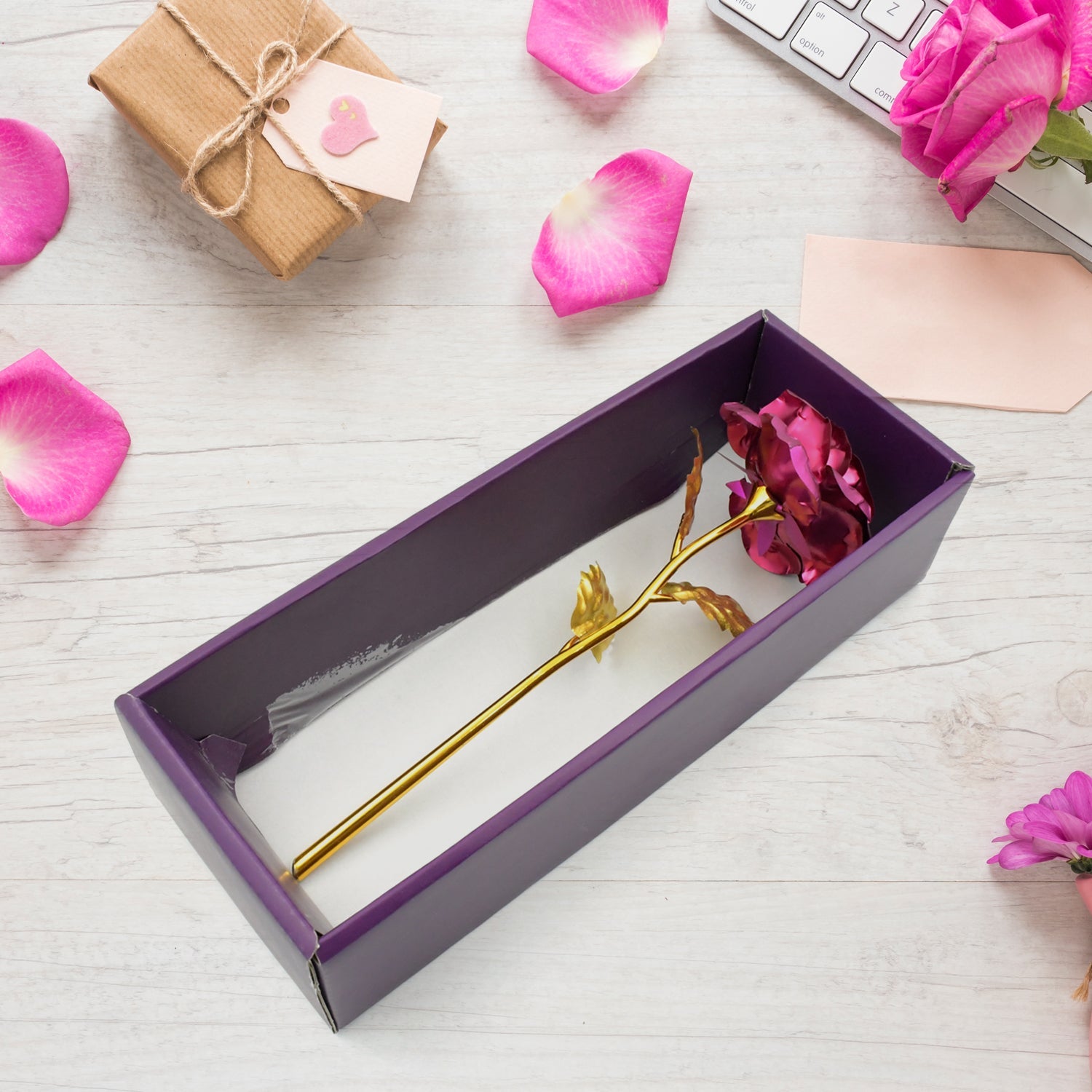 Gold Rose Artificial Rose Flower With Gift Box, Plastic Flowers Best Gifts for Friend Girl Wife Women, Golden Rose Gift for Valentine's Day, Mother's Day, Anniversary, Birthday, Wedding, Gold (1 Pc) - Springkart 
