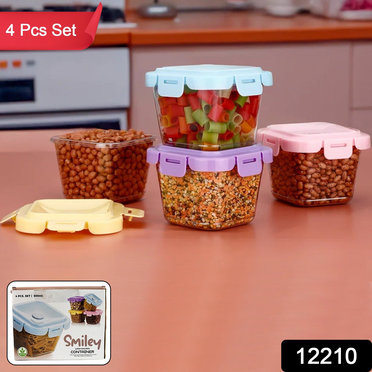 Plastic Food Storage Containers With Lid (4 Pcs Set 500 Ml) - Springkart 