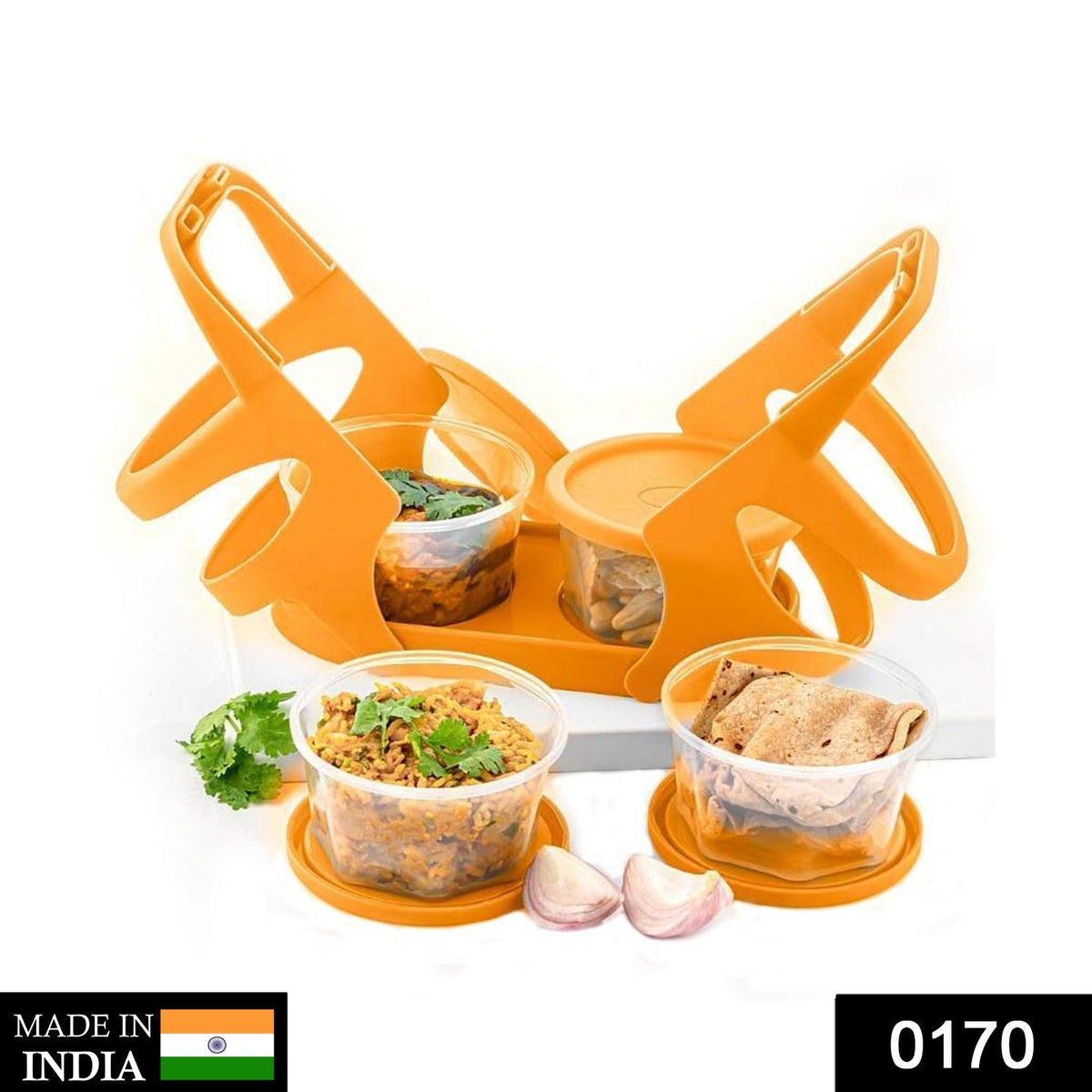 Lunch Box (200 ml each Container) with Attractive Stand - 4 pcs - Springkart 