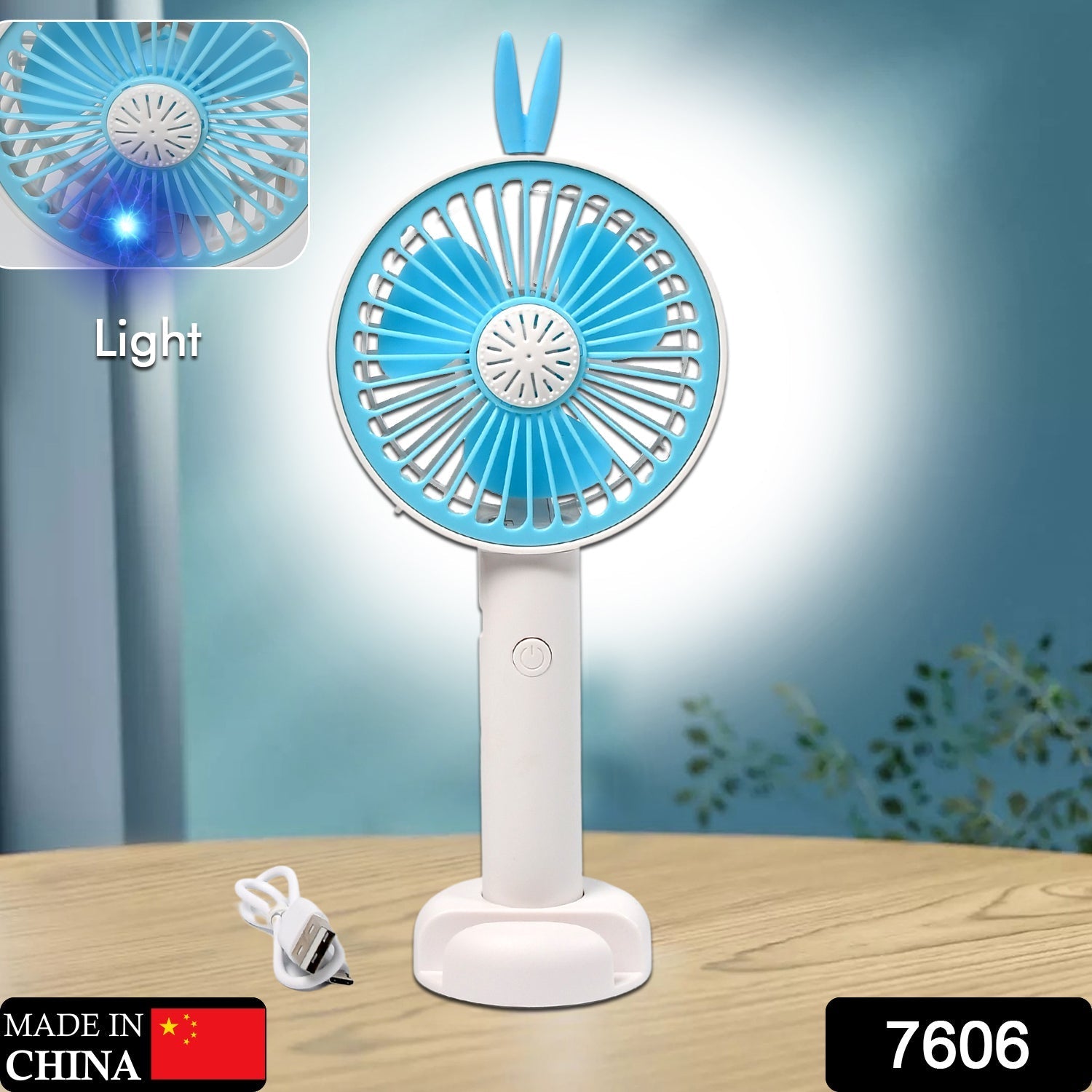 Mini Portable Hand Fan USB Rechargeable Fan With Led Light Fan for Indoor and Outdoor Use by Women and Men Table Standing Stand Included (Battery Not Include) - Springkart 