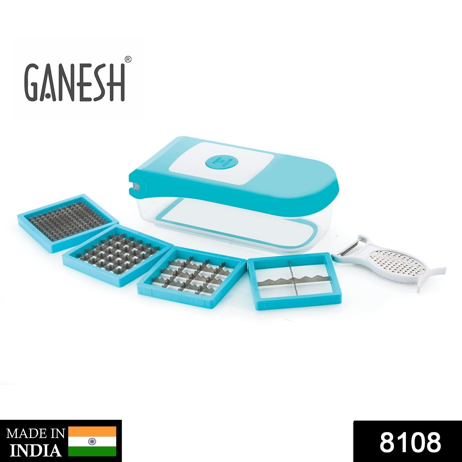 Ganesh 7 in 1 Plastic Vegetable Dicer, Blue - Springkart 
