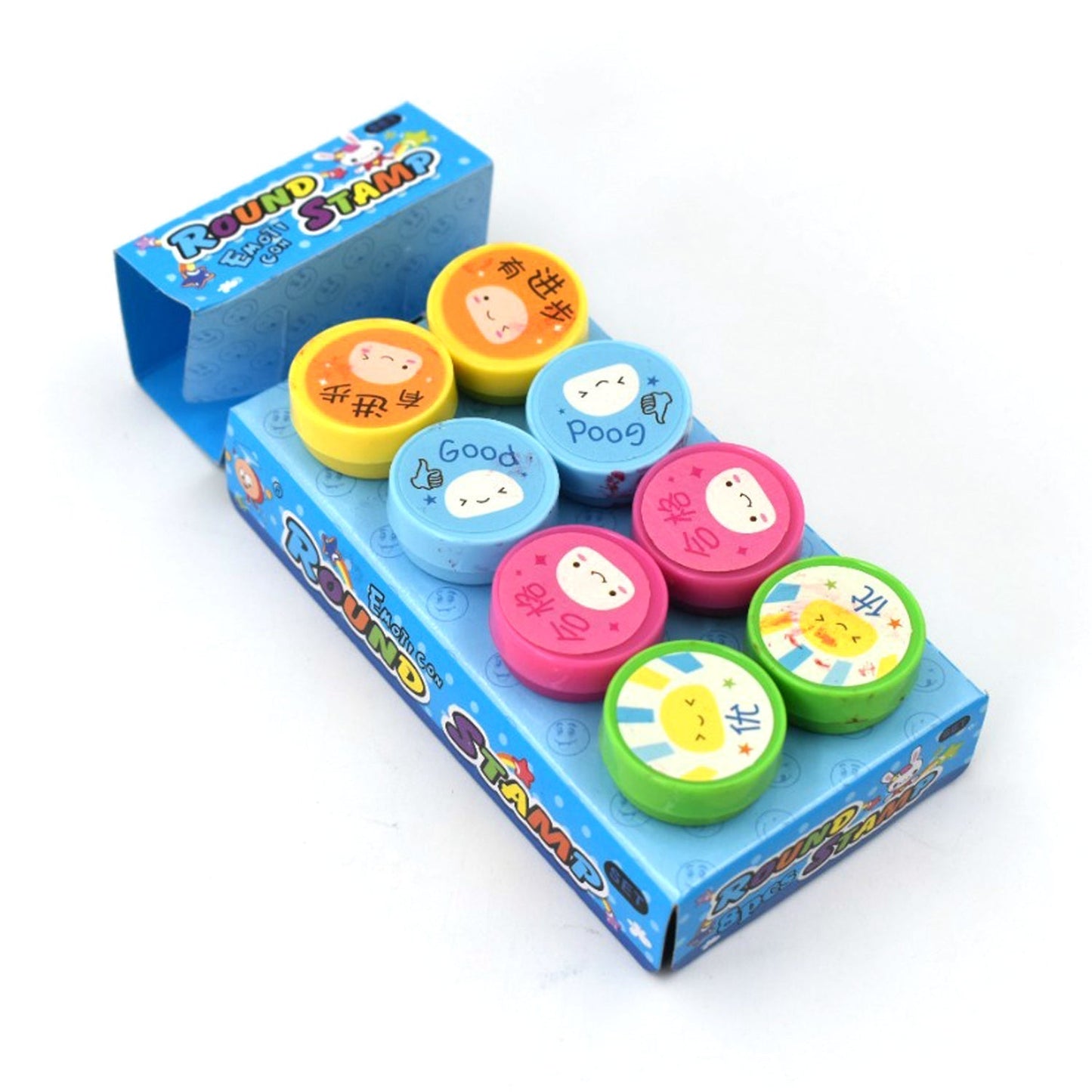 Emoticon Stamps 8 pieces in Round Shape Stamp for Kids Theme Stamps for School Craft & Prefect Gift for Teachers, Parents and Students (Multicolor) - Springkart 