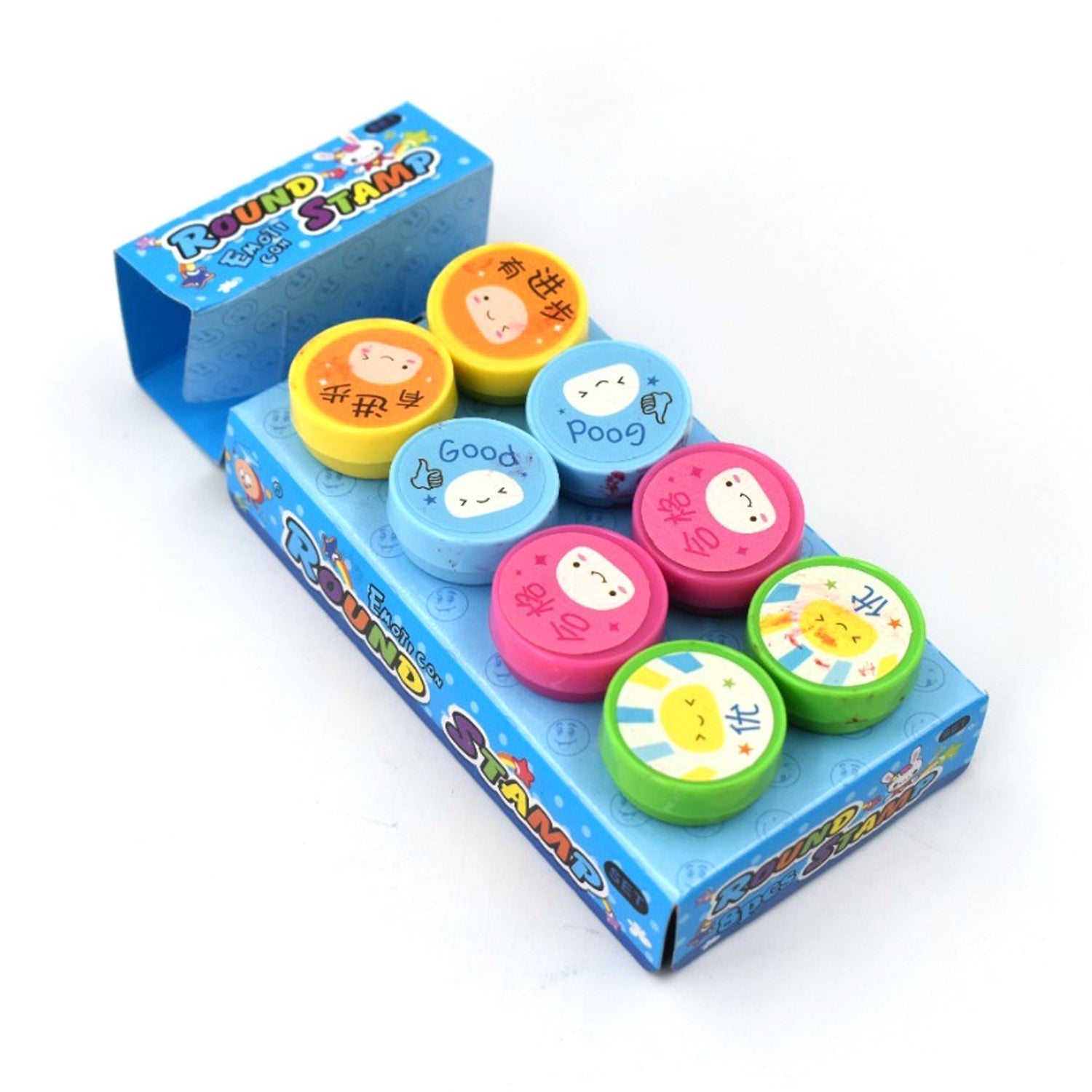 Emoticon Stamps 8 pieces in Round Shape Stamp for Kids Theme Stamps for School Craft & Prefect Gift for Teachers, Parents and Students (Multicolor) - Springkart 
