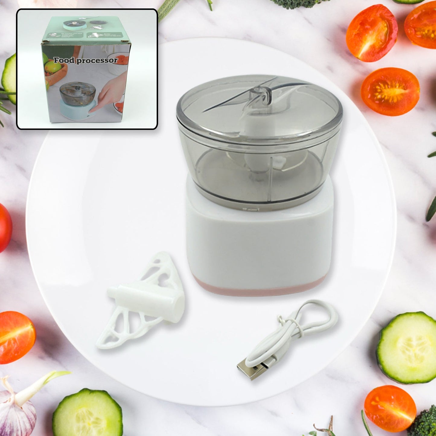 Portable Mini Food Processor Chopper Electric Veggie Chopper 3 Blades With Charching Cable Type C, Vegetable Chopper, Garlic Chopper Food Grinder for Chopping Ginger, Pepper Chili, Onion, Fruit, Meat - Springkart 