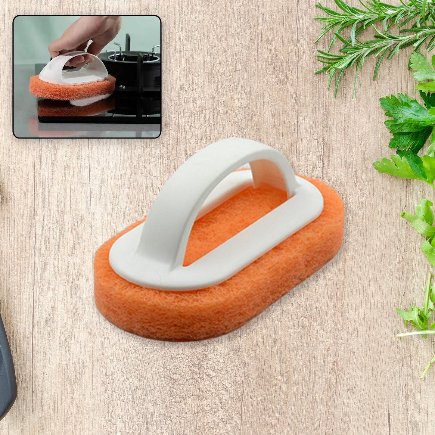Sponge Kitchen Pot Brush With Handle Reusable And Washable Eraser Cleaner Removal Tool Sink Pot Dish Scrubber Bathroom Decontamination Cleaning Brush Glass Stove Top Cleaners Daily (1 Pc) - Springkart 