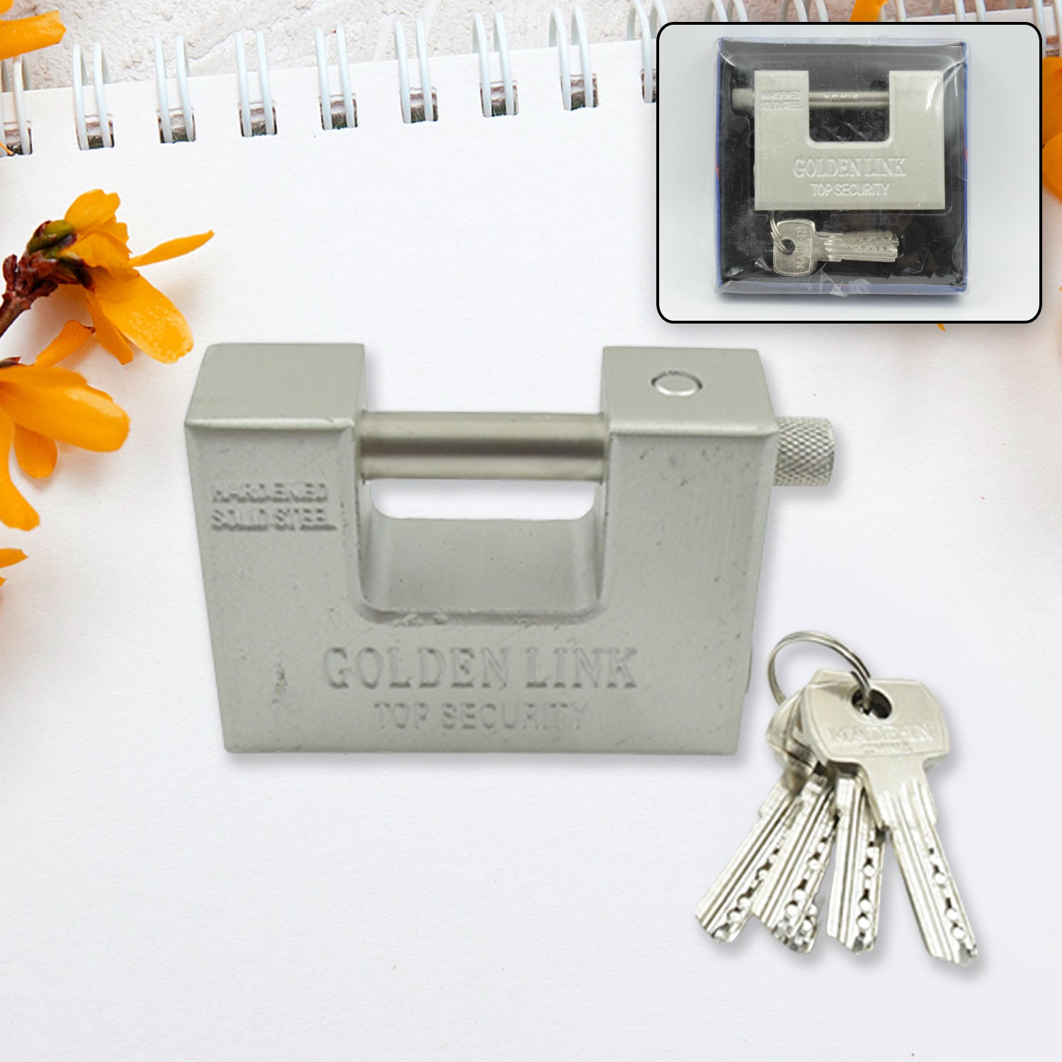 94mm Stainless Steel Padlock: Rectangular, Hardened Steel, 5 Keys - Springkart 