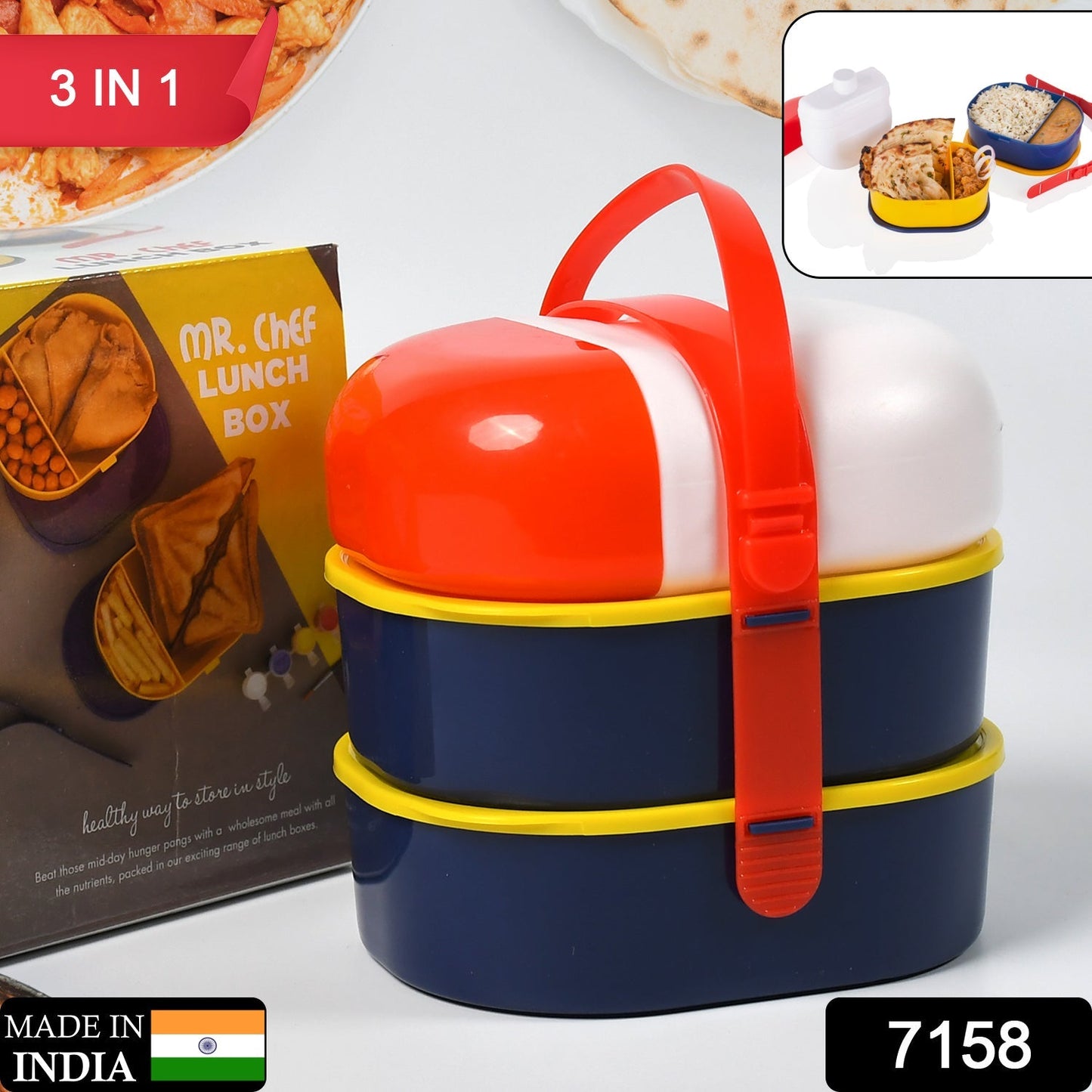 Mr. Chef Smart Lunch Box Capsule shape strap-on lunch box with water bottle and handle - Springkart 