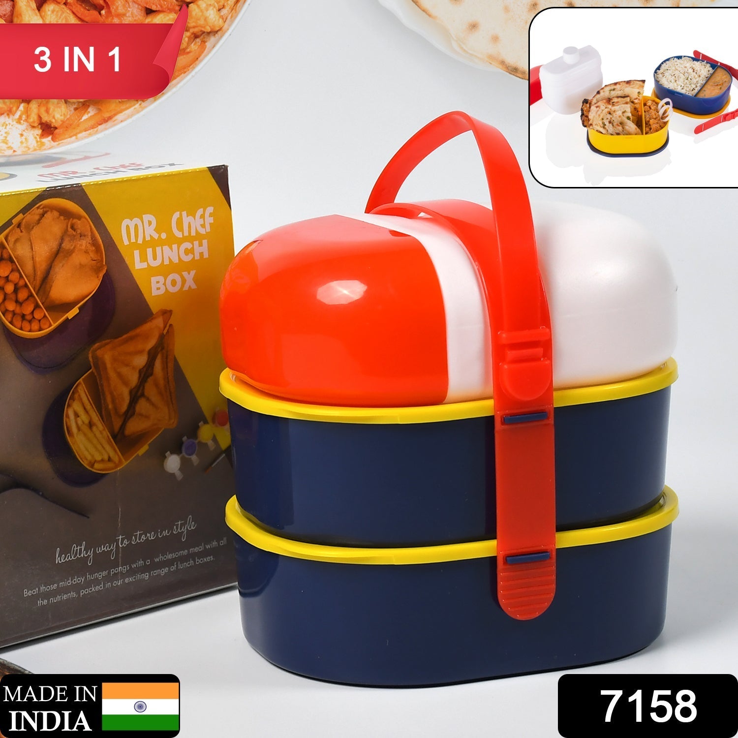 Mr. Chef Smart Lunch Box Capsule shape strap-on lunch box with water bottle and handle - Springkart 