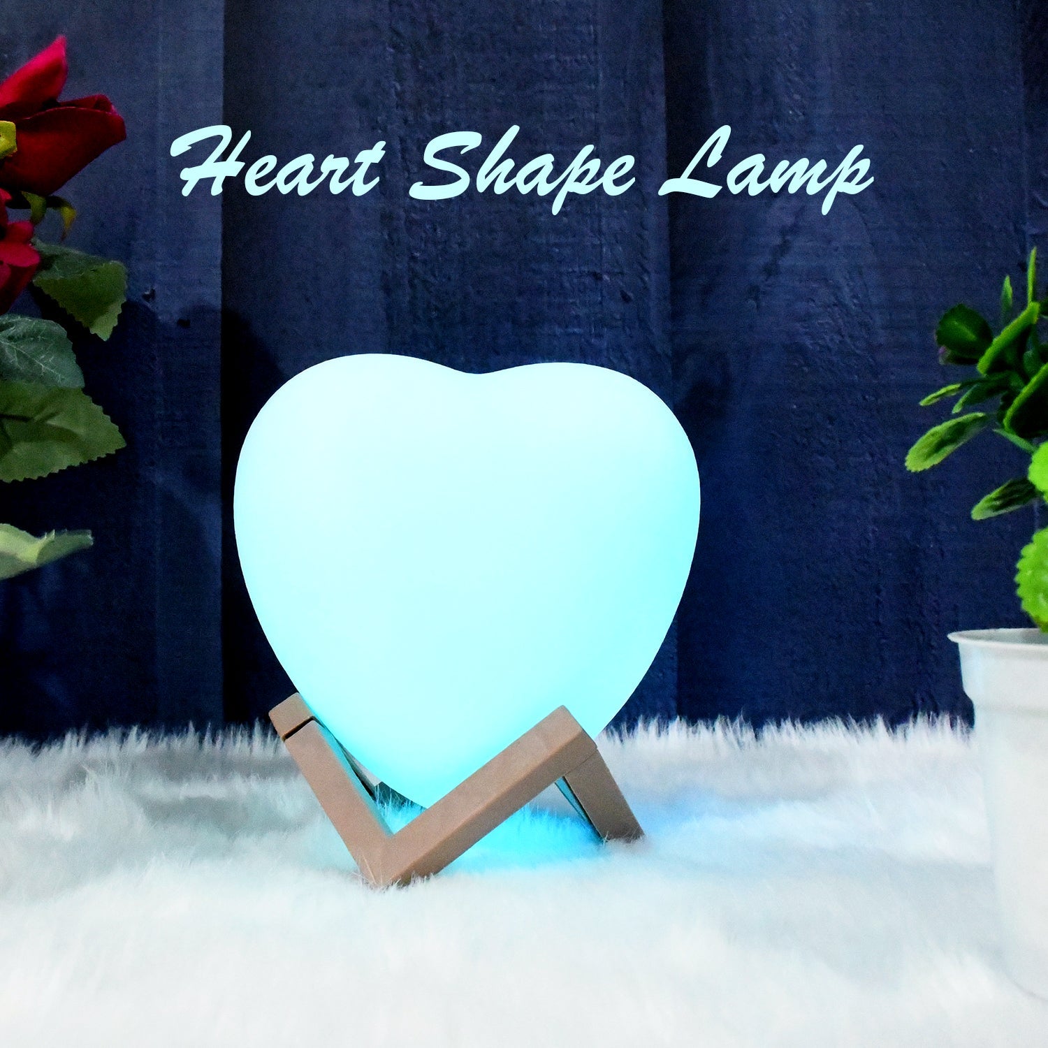 3D Heart Shape Moon Night Lamp with Plastic Stand (13 x12 Cm / 1 Pc) - Springkart 