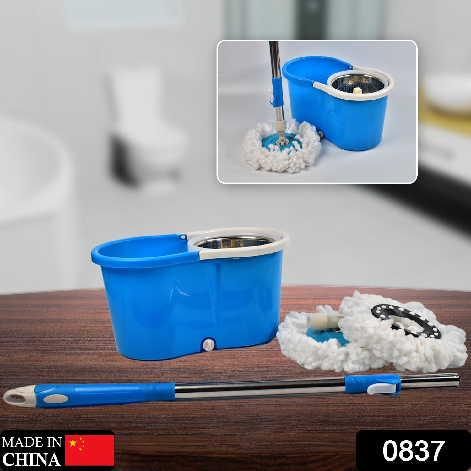 Spin Floor Cleaning Easy Advance Tech Bucket Mop and Rotating Steel Pole Head with 2 Microfiber Refill Heads for Household Floor Cleaning (MOQ :- 25pc) - Springkart 