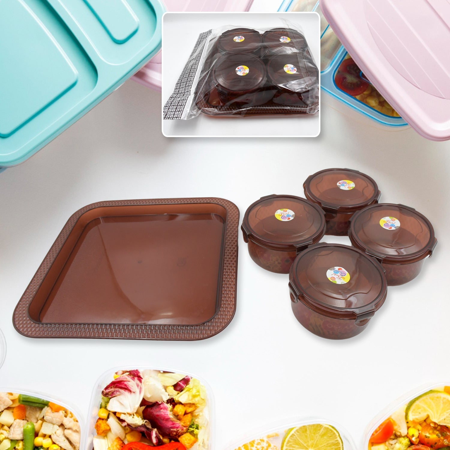Elegance Tray, Plastic Airtight 4 Pieces Storage Container and 1 Piece Serving Tray with Lids - Springkart 
