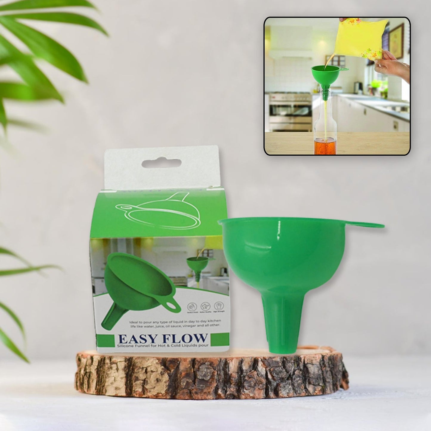 Silicone Funnel For Pouring Oil, Sauce, Water, Juice And Small Food-Grains (1 Pc Green) - Springkart 