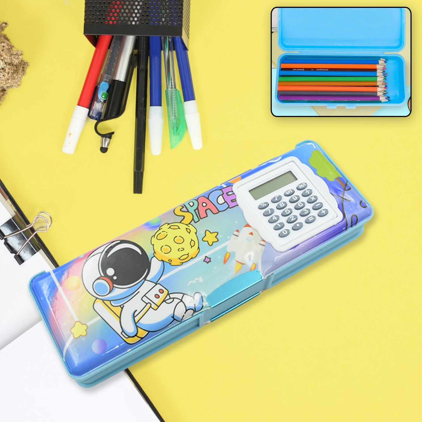 Double Sided Magnetic Geometry Box, Pencil Box with Calculator for Boys Art Plastic Pencil Box for Girls and Boys - Springkart 