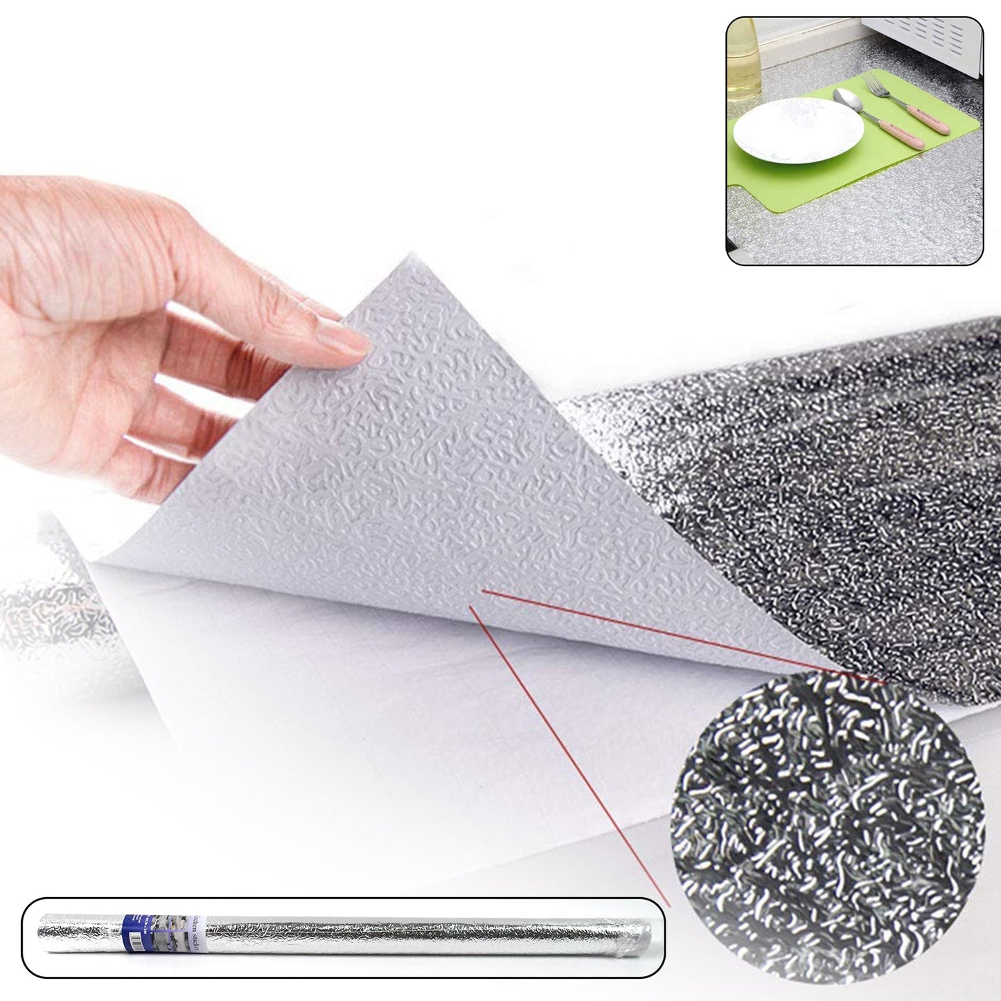 Aluminium foil for Kitchen and Aluminium Foil Paper Sticker Roll for Kitchen Wall, Drawers. (60cmx2Meter) - Springkart 