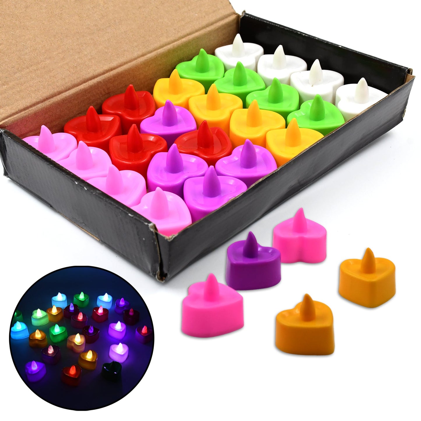 Heart Shape Battery Operated Tea Light LED Candles, for Decoration Use (24 Pc Set) - Springkart 