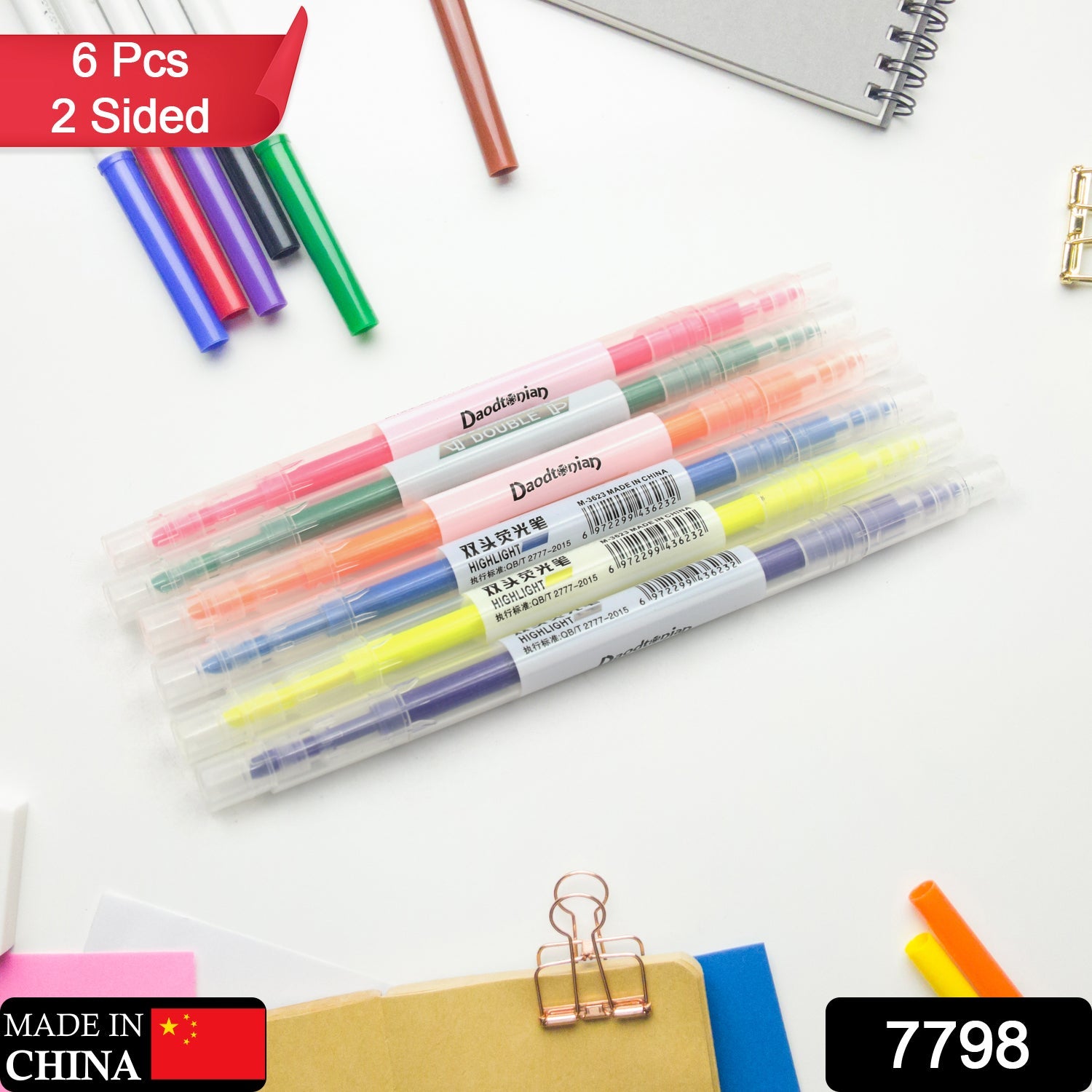 Dual-Headed Highlighter 6 Colors Double head Highlighter Pen, Perfect for Bible Study, Classroom and office for Children and Students (6 Pc Set) - Springkart 