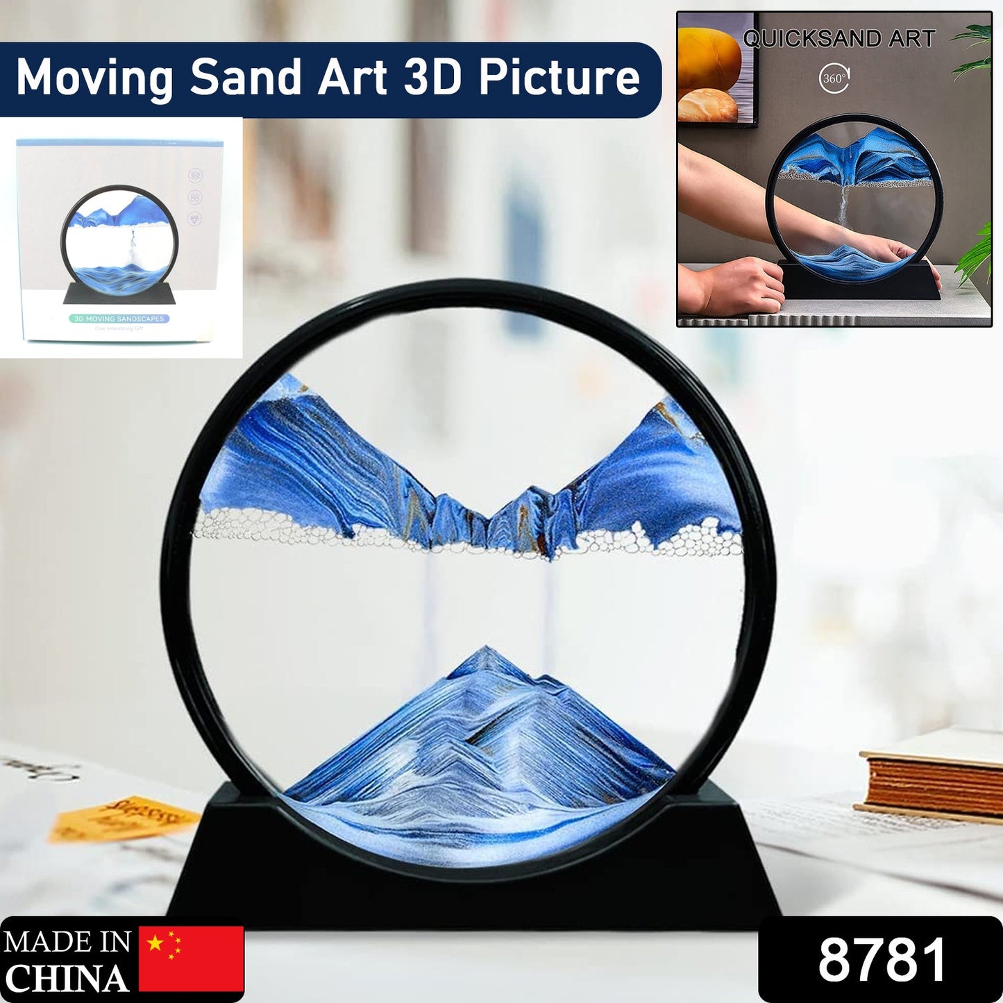 Moving Sand Art Picture Decor, 3D Deep Sea Sandscape Liquid Motion, Round Glass Frame Display Flowing Sand Relaxing Gift for Kids Adults Painting Artistic Sandscape for Home, Office, Ornament Desktop Art Bookshelves Decoration (1 Pc ) - Springkart 