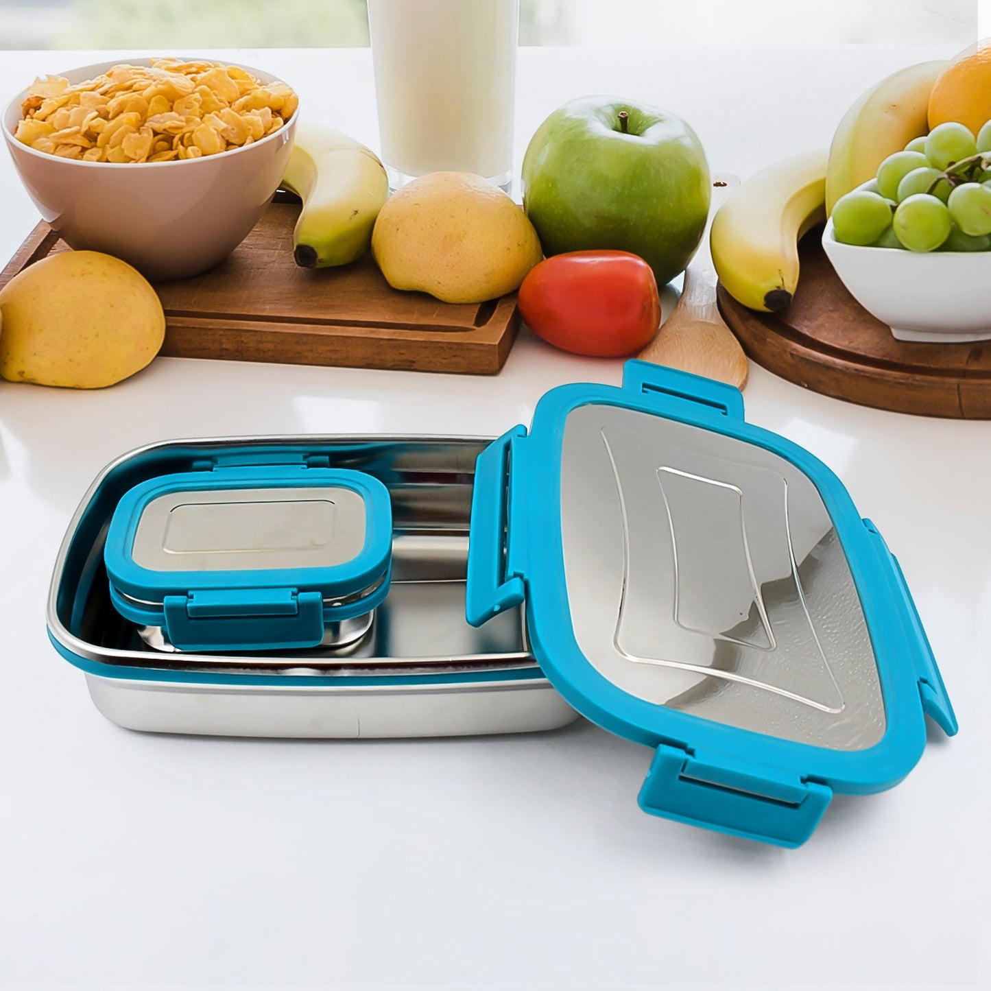 Premium Stainless Steel Lunch Box for Kid, 2 Containers Lunch Box, Perfect Size Meal Lunch Box Set for Office, School and Travelling Tiffin Box  (1000 ML+ 200 ML Approx) - Springkart 