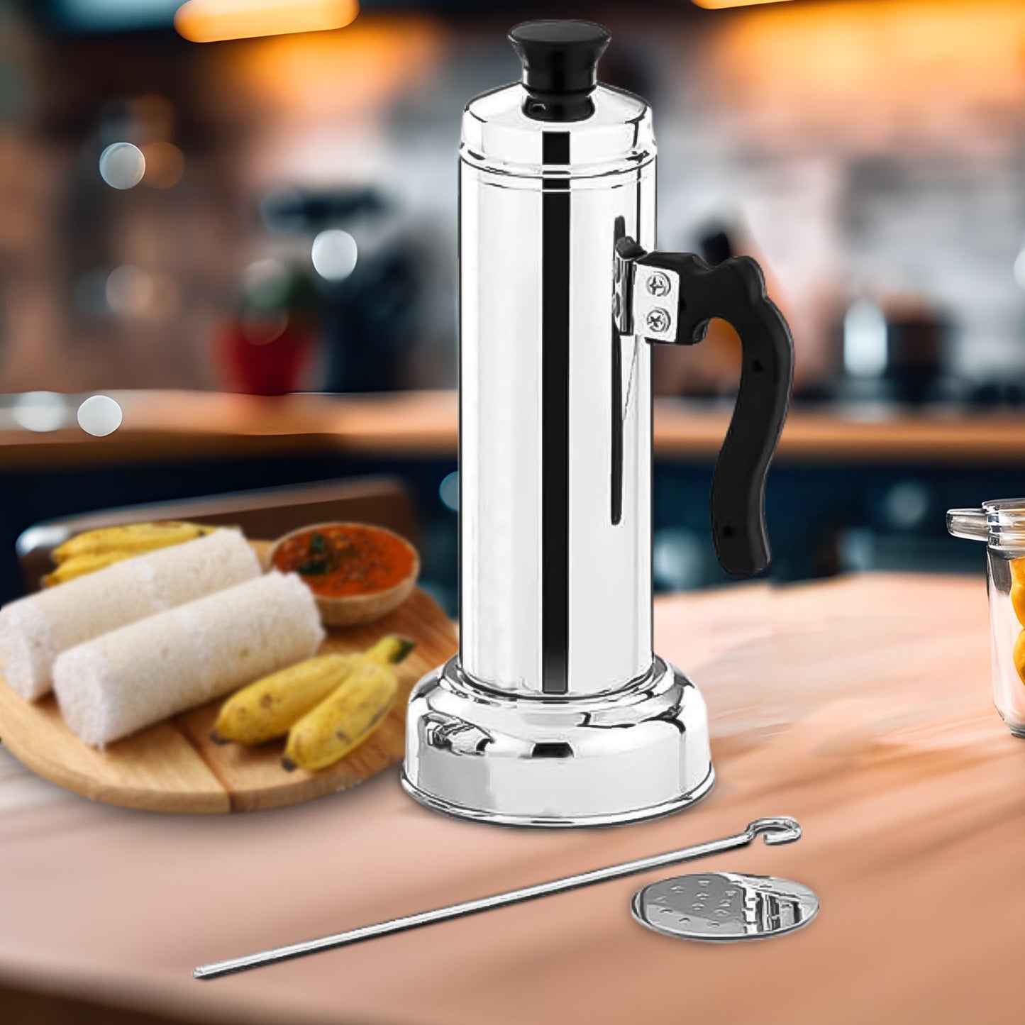 Puttu Maker Set with Steamer Plate & Pressure Cooker Top, Stainless Steel - Springkart 