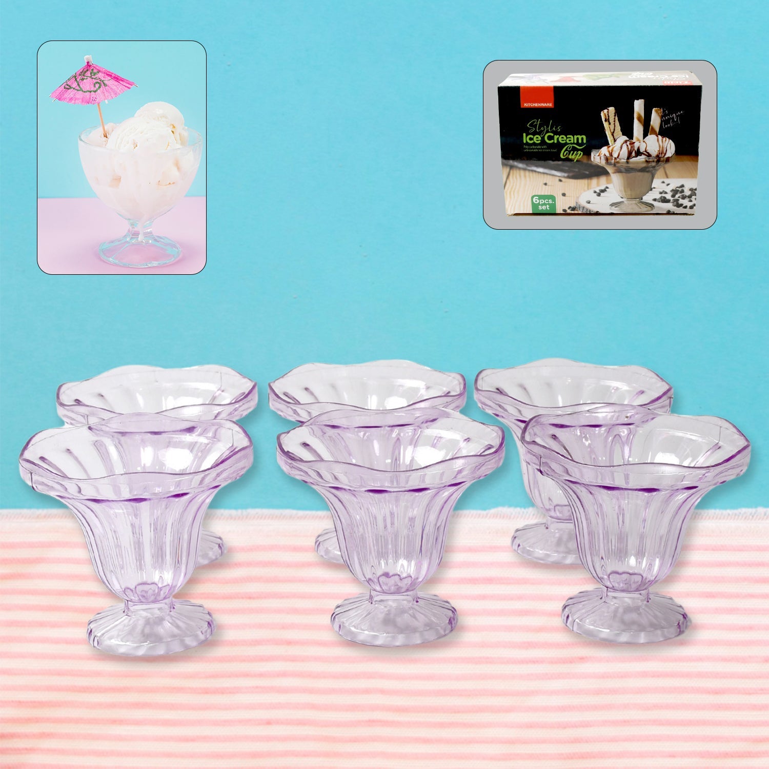Crystal Plastic Ice-Cream Bowl, Home & Kitchen Serving Platter or Dessert Cup for Sundae, Sweets, Snacks, Fruit, Pudding, Nuts or Dip, Serving Bowls (Crystal Cups, Set of 6) - Springkart 