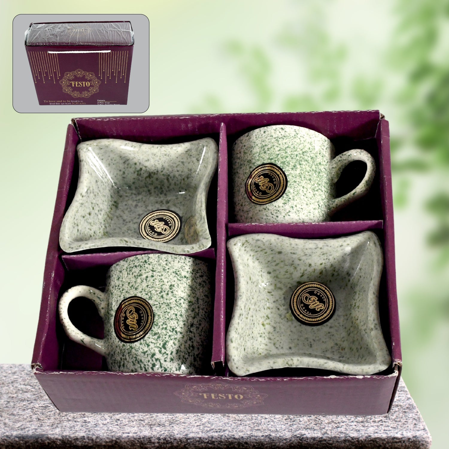 Ceramic Tea / cups / Mug Set Including Snacks / Serving Bowl Milk Cup, Coffee Cup, Tea Cup, Breakfast Cup, Drinking Mug or Outdoor for Household, Gift for Birthday, Wedding Party (4 Pcs set) - Springkart 