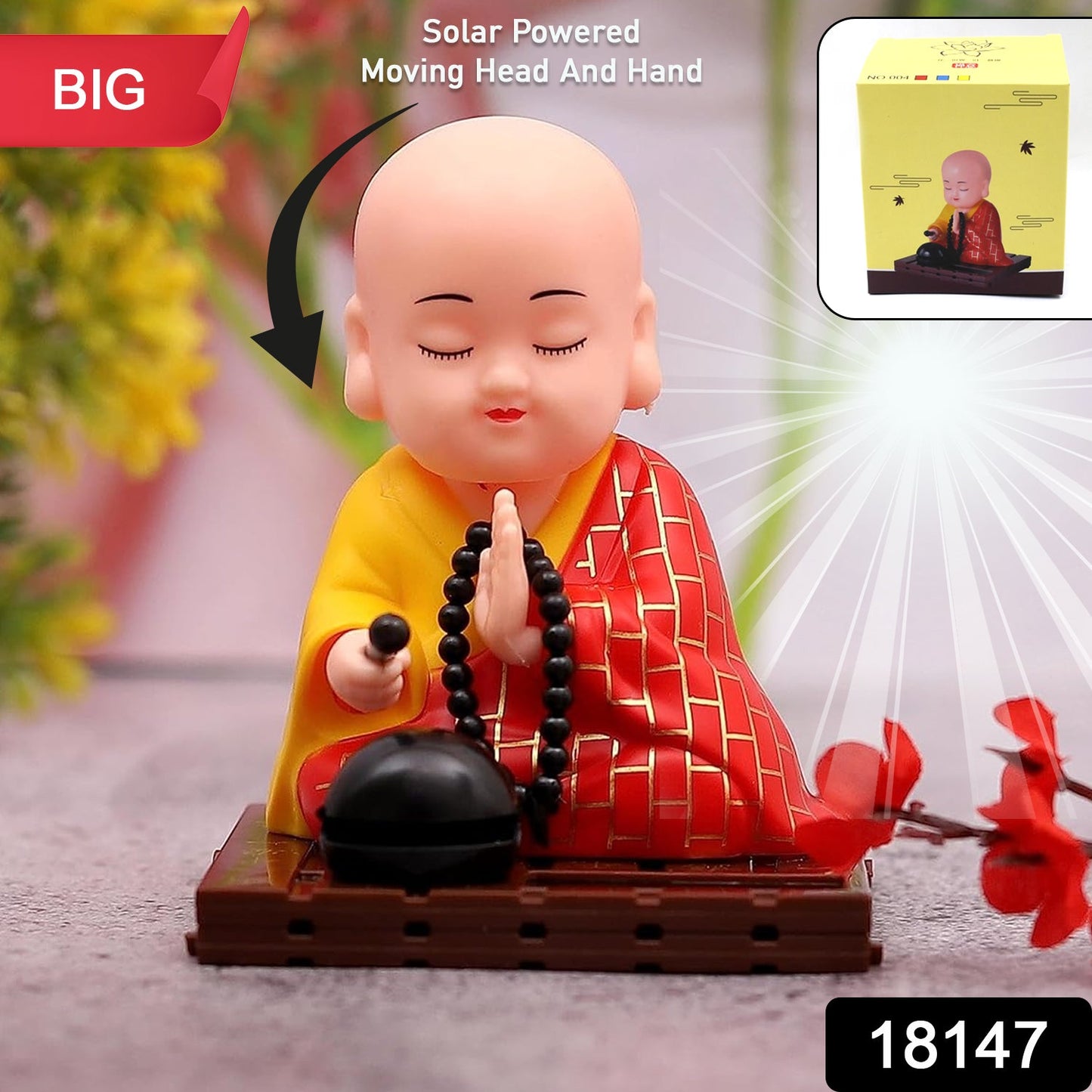 Solar Powered Sitting Buddha Statue, Moving Head and Hand (1 Pc / Big) - Springkart 