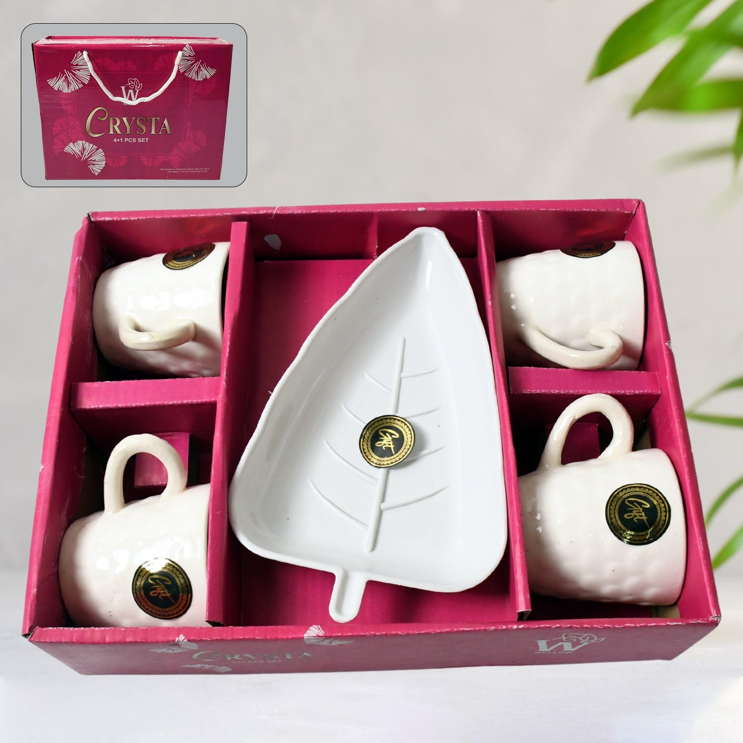 Crysta Ceramic Tea Cups With Plastic tray Environmental Friendly Festival for Milk Cup, Coffee Cup, Tea Cup, Breakfast Cup, Drinking Mug or Outdoor for Household Gift For Birthday (5 Pcs Set) - Springkart 