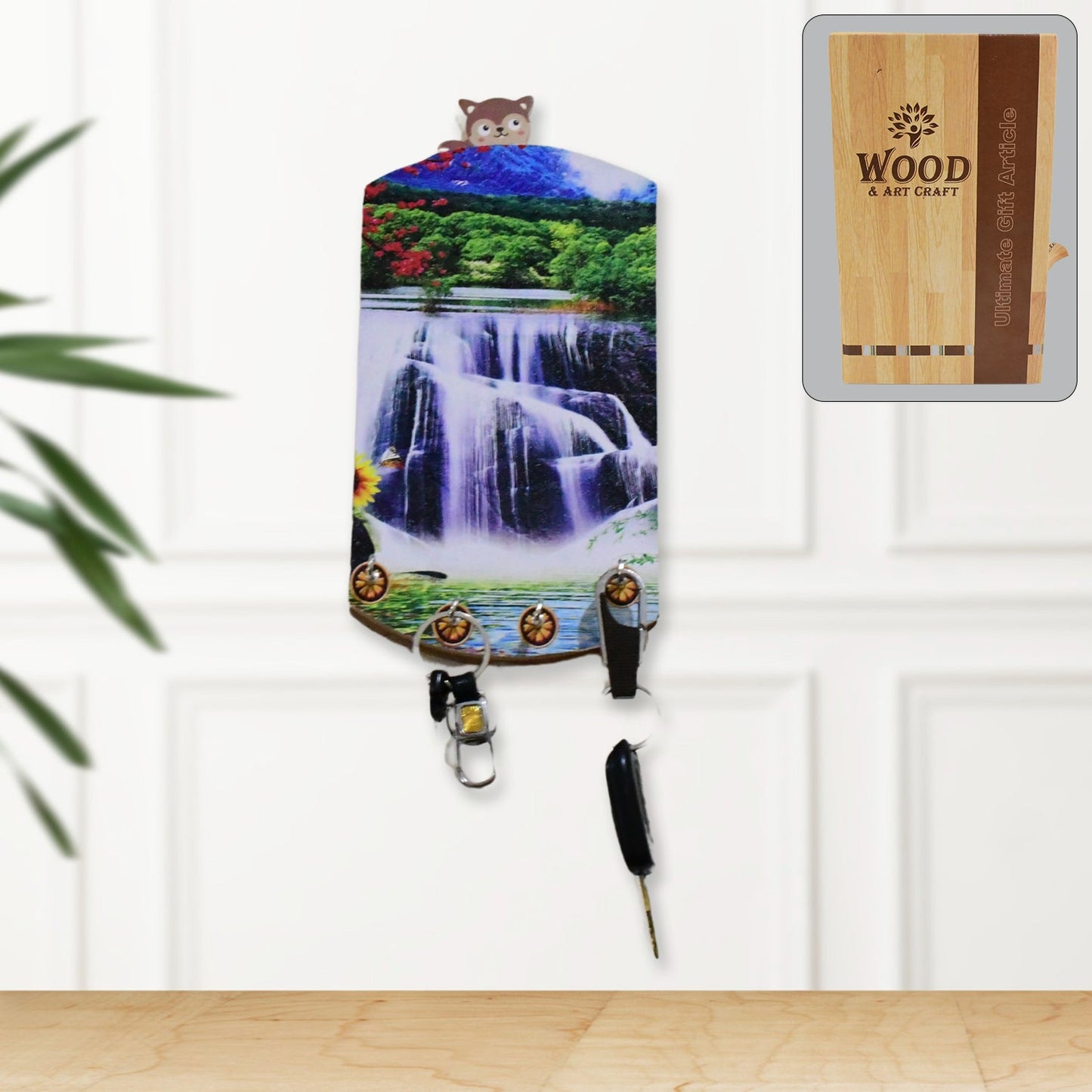 Decorative Wooden Vertical Scenery with Hooks for Wall Hanging - Springkart 