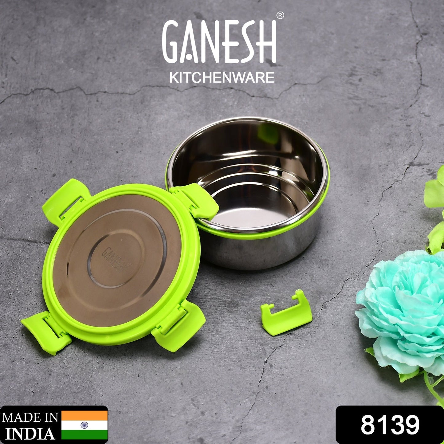 Ganesh Solo round 400 Stainless Steel Leak proof airtight Lunch Pack for Office & School Use - Springkart 