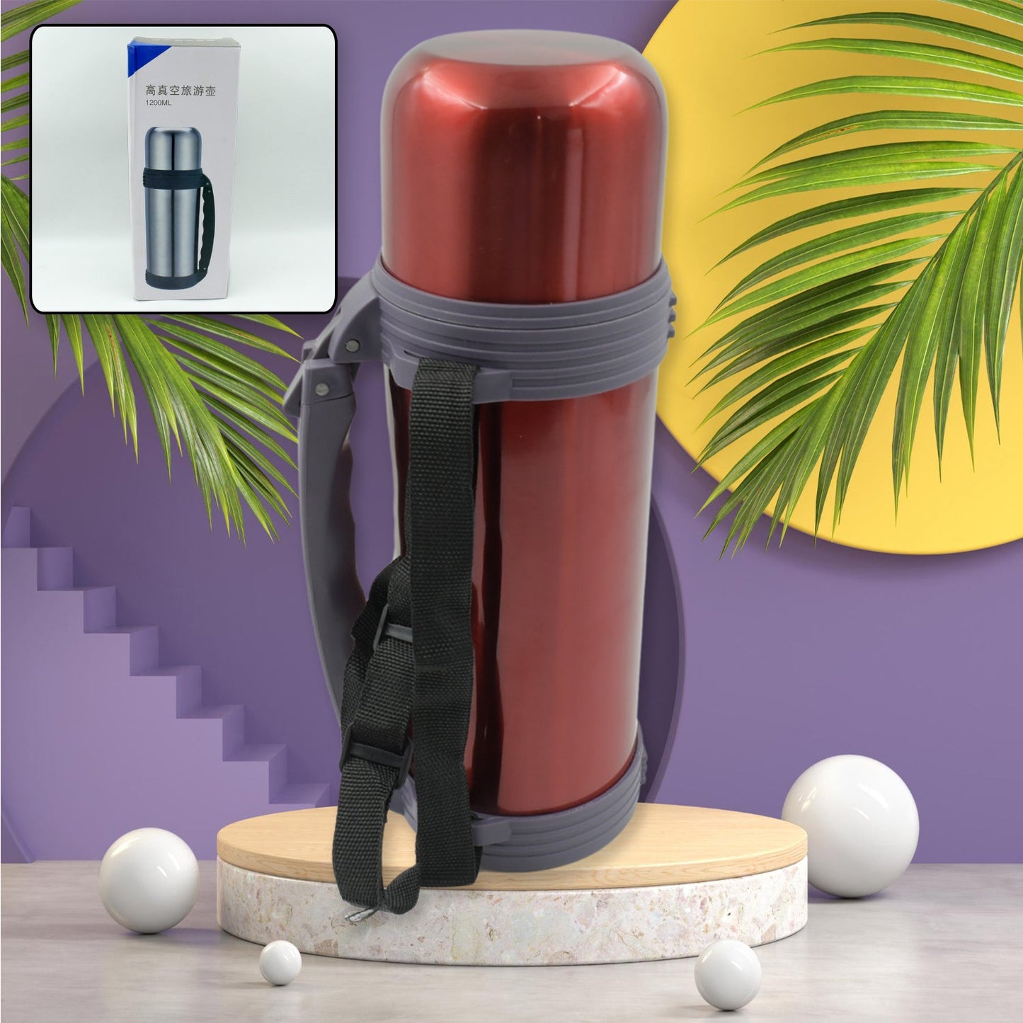 Stainless Steel Insulation Thermos, Double-Wall Vacuum Insulated Water Bottle For Travel, Outdoor Fitness Portable Travel Pot, Camping Coffee, Portable Car, Travel Keep Hot & Cold Large Capacity (1200 ML) - Springkart 