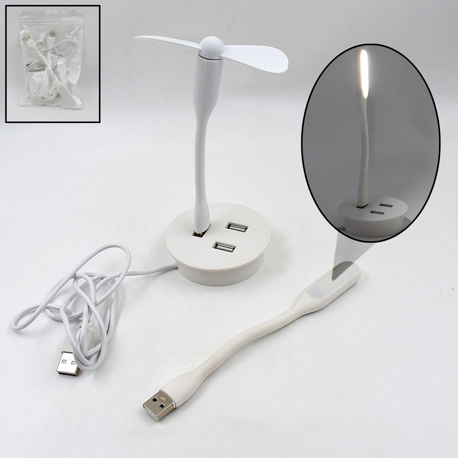 Portable Mini USB Fan, USB Ligh & USB 3 HUB / Port Combo - Springkart 