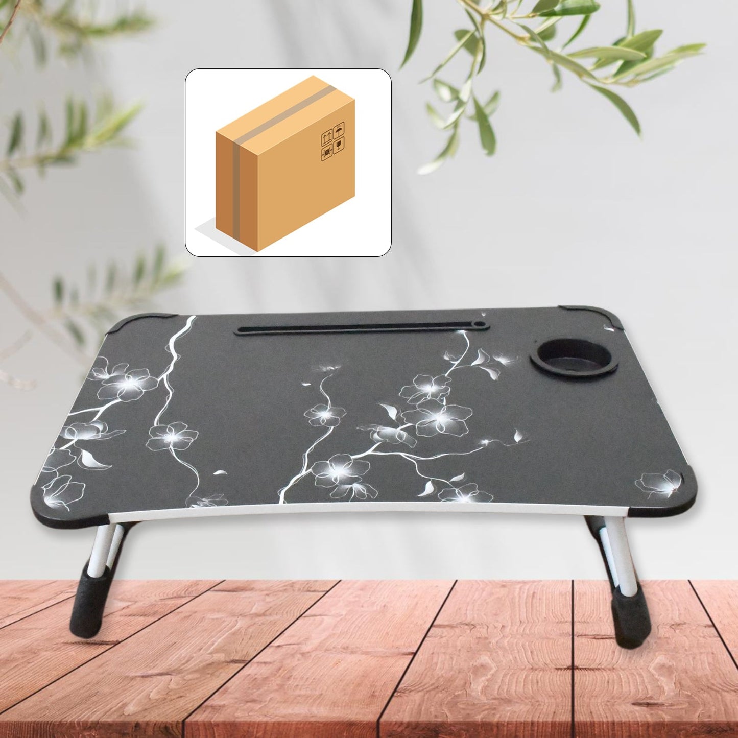 Laptop Table Foldable Portable Notebook Bed Lap Desk Tray Stand Reading Holder with Coffee Cup Slot for Breakfast, Reading & Movie Watching. - Springkart 