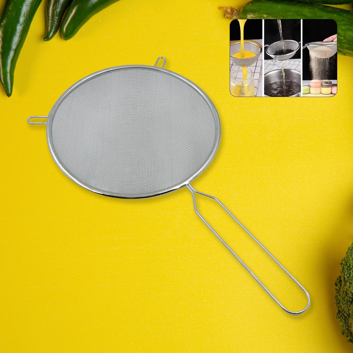 Big Mesh Strainer With Handle Stainless Steel Oil Straine, Mesh Sieve Strainer(1 Pc) - Springkart 