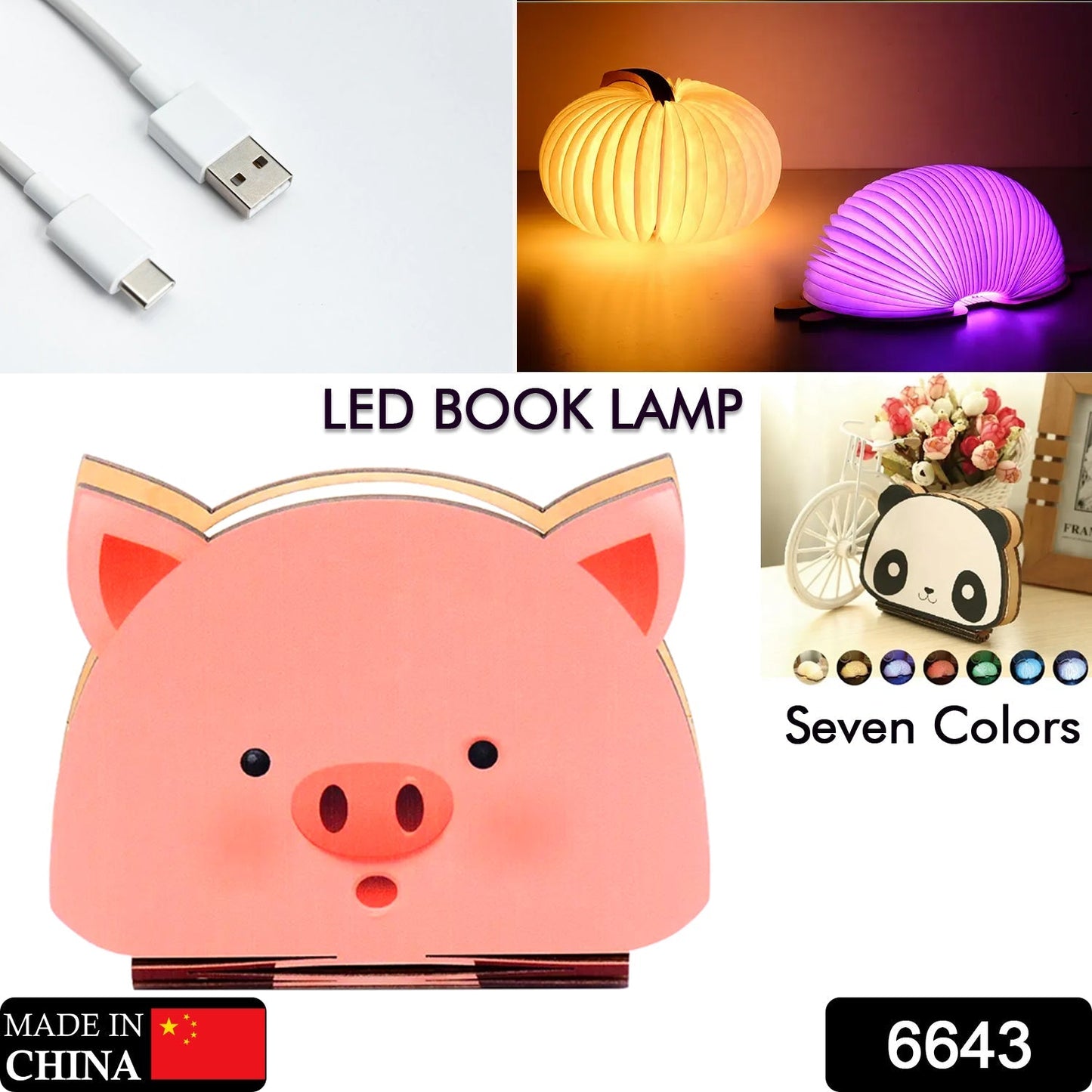Piglet Shape Book Lamp Animal Led Book Lamp Christmas Gift Light RGB Colors Custom Gift Book Lamp - Springkart 